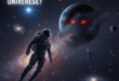 অনন্ত মহাবিশ্বের অন্ধকার মহাশূন্যে একজন একাকী মহাকাশচারী ভাসছে, যার সামনে একটি রহস্যময় গ্রহ থেকে দুটি বিশাল লাল চোখ তাকিয়ে আছে এবং পাশে একটি আবছা এলিয়েন মূর্তির অবয়ব দেখা যাচ্ছে—যা ফার্মি প্যারাডক্স ও মহাজাগতিক রহস্য ফুটিয়ে তোলে।