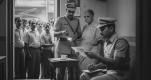 একটি সাদাকালো ছবি যেখানে পুলিশ কর্মকর্তারা ঘরে বসে ইসমাইলের একটি চিঠি পরীক্ষা করছেন, পাশে বয়স্ক মা বিষণ্ণ মুখে দাঁড়িয়ে আছেন এবং দরজার বাইরে কৌতূহলী প্রতিবেশীদের ভিড়।