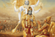 কুরুক্ষেত্রের রণক্ষেত্রে কৃষ্ণের বিশ্বরূপ দর্শন— যা ভারতের অদম্য মেধা ও মহাশূন্য জয়ের আধ্যাত্মিক অনুপ্রেরণাকে প্রতিফলিত করে।