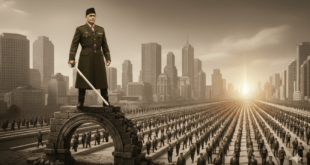 নেতাজী সুভাষচন্দ্র বসু: বিশাল জনসমুদ্রের সামনে হাতে তরবারি নিয়ে দাঁড়িয়ে থাকা এক অপরাজেয় বিপ্লবীর কাল্পনিক প্রতিচ্ছবি।