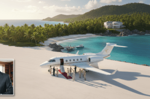 এপস্টিন ফাইল: বিলাসবহুল দ্বীপে ব্যক্তিগত জেট ও ধনকুবের জীবনের প্রতীকী দৃশ্য।