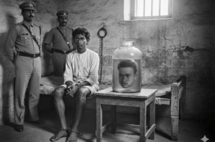 ক্ষুদিরাম বসু-র সামনে বয়ামবন্দী প্রফুল্ল চাকীর কাটা মাথা এবং ব্রিটিশ পুলিশের নির্মমতা।