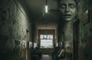 সরকারি হাসপাতালের জরাজীর্ণ করিডোরে অপেক্ষমাণ রোগীরা, ভাঙা দেওয়াল ও নষ্ট পরিকাঠামোর বাস্তব চিত্র।