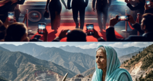 হিমাচল প্রদেশে পরিবেশ রক্ষায় খনি মাফিয়াদের বিরুদ্ধে লড়াই করা দলিত নারী কিঙ্করি দেবী বনাম সেলিব্রিটি সংস্কৃতির প্রতীকী চিত্র।