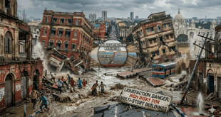 Earthquake Kolkata (ভূমিকম্প) – নরম পলিমাটির ওপর দাঁড়িয়ে থাকা কলকাতায় লিকুইফ্যাকশনের সম্ভাবনা, হেলে পড়া বহুতল ভবন ও সিসমিক ঝুঁকির ভয়াবহ চিত্র।