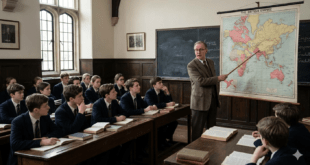 ভারতে ব্রিটিশ শাসন নিয়ে পাঠদান, ব্রিটিশ সাম্রাজ্যের মানচিত্র দেখিয়ে ক্লাসে ইতিহাস পড়াচ্ছেন শিক্ষক।